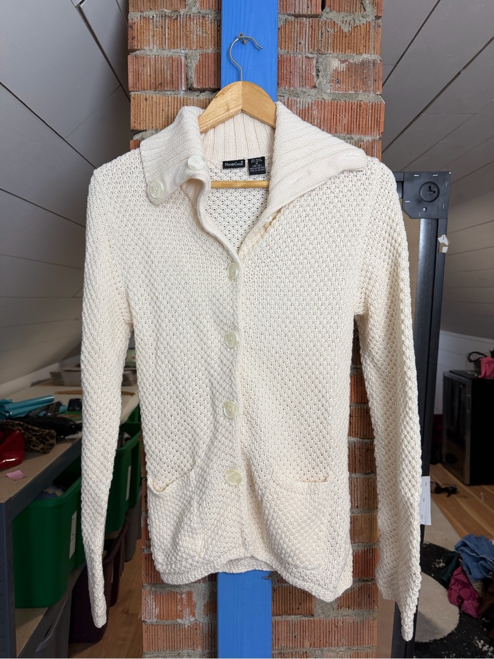 90s Grannycore Cream Knit Button-Up Cardigan - Picture 3 of 4
